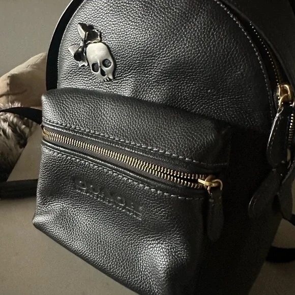 Coach Black and Silver Backpack with Skull Embellishment - Picture 2 of 6